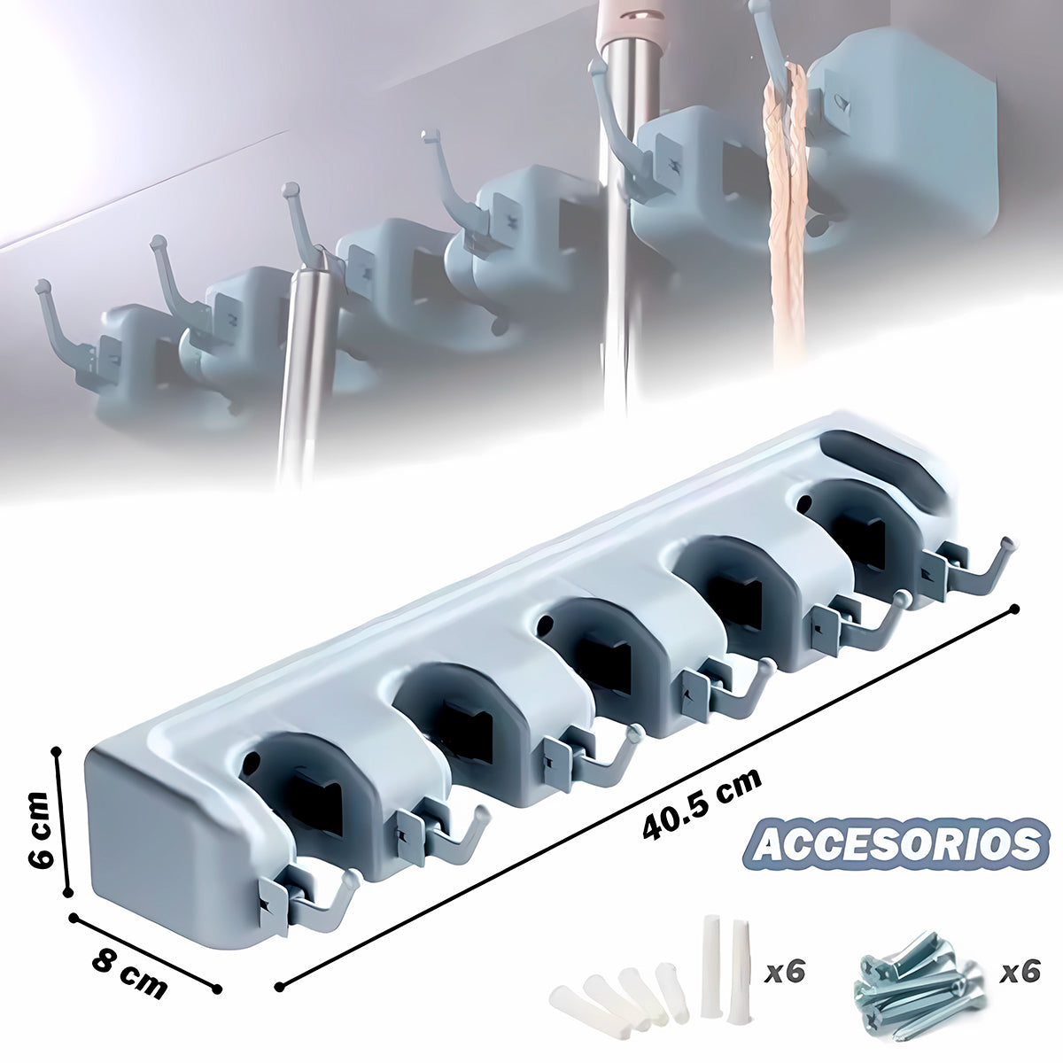 Soporte organizador de escobas 5 espacios