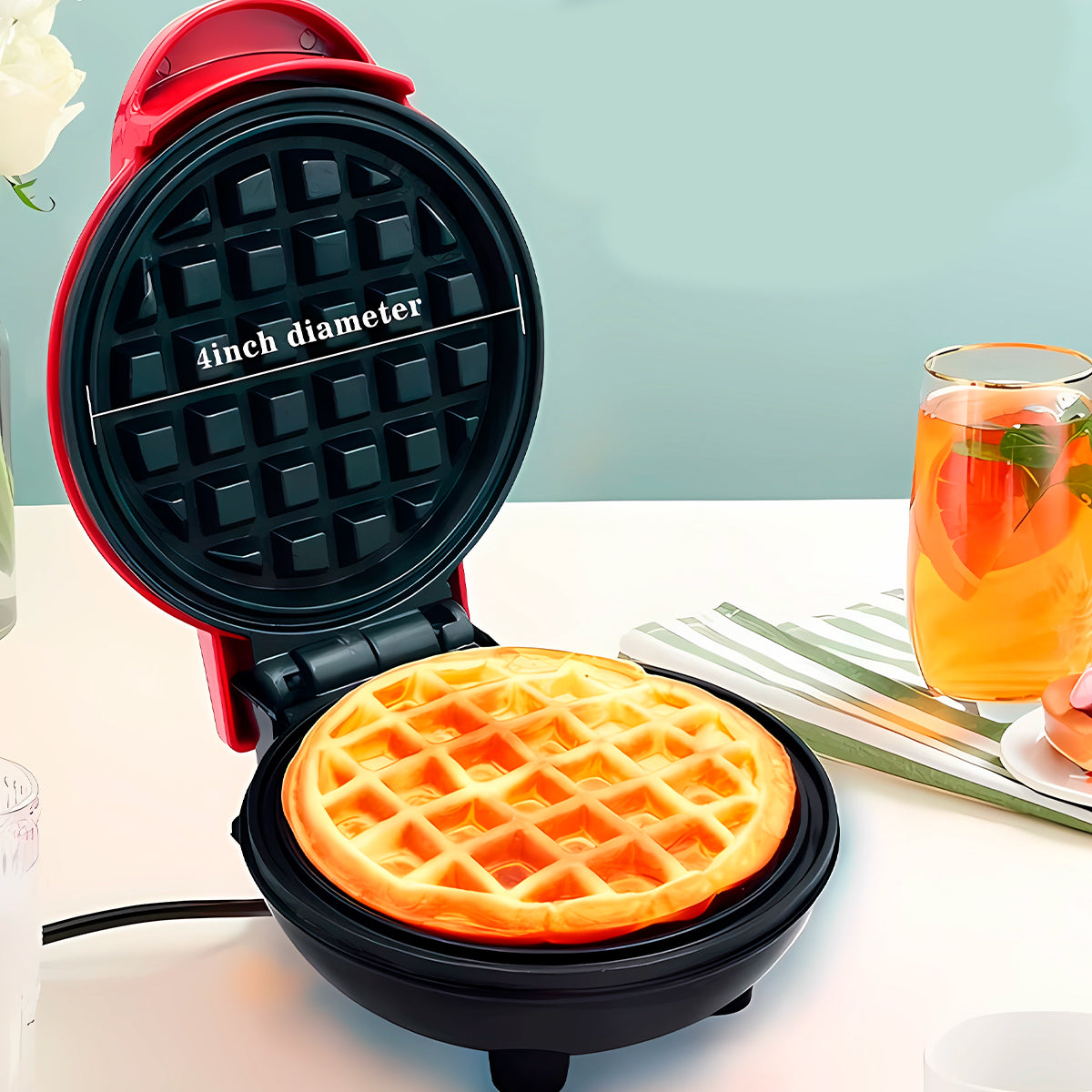 Mini Waflera Antiadherente Eléctrica Rojo